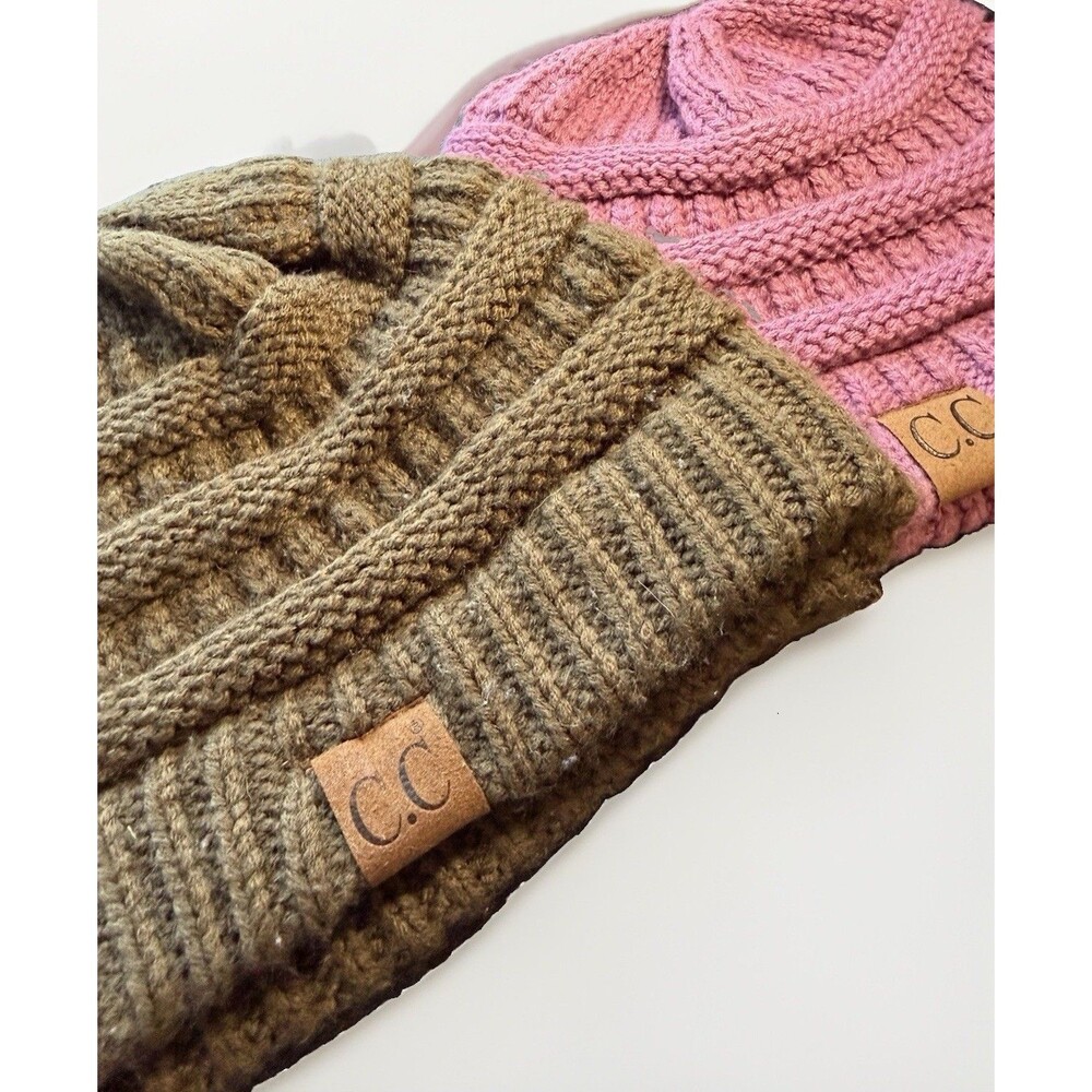 C.C Beanie Womens Cable Knit Winter Hat Faux Fur Pom One Size Choose Color